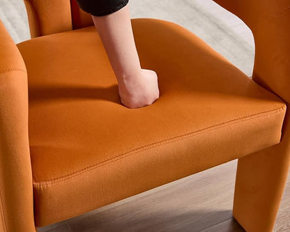 VESCASA Modern Barrel Dining Chairs Set of 6 with Open Back, Upholstered Velvet Accent Kitchen Armchairs with Wood Legs for Dining Room Reception Small Space, Orange
