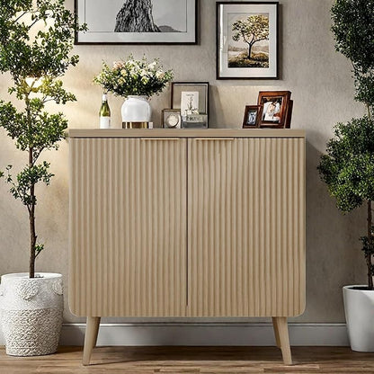 FONTOI Buffet Cabinet, Sideboard Fluted Cabinet Modern Kitchen Buffet Storage Cabinets with Doors and Shelves, Wood Farmhouse Coffee Bar Station for Entryway & Dining Room & Living Room, Wood
