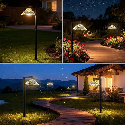 Low Voltage Landscape Lighting, 3W LED Pathway Lights with Handmade Tiffany Glass, 12V Waterproof Outdoor Lights for Garden, Yard, Walkway (2 Pack)