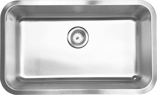 MSI 30 Inch Undermount Single Bowl 18 Gauge Stainless Steel Kitchen Bar Sink and Strainer