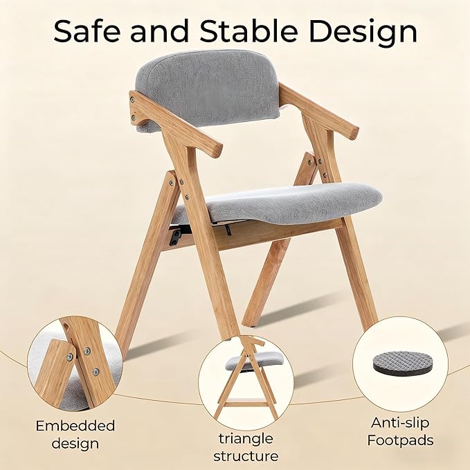 Folding Chairs with Padded Seats,Wooden Stackable Dining Chair,Easy to Store Foldable Dining Chairs for Kitchen, Living Room, Wedding Party Picnic (Dark Gray)