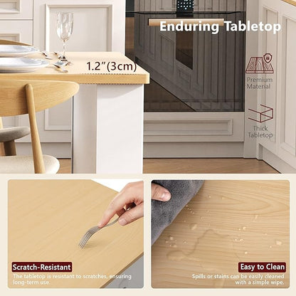 Modern Dining Table Expandable 82.6in Fluted Kitchen Island with, Power Outlet, Wood Console Table with Drawers for Living Room Dining Room Kitchen,Natural-MDF