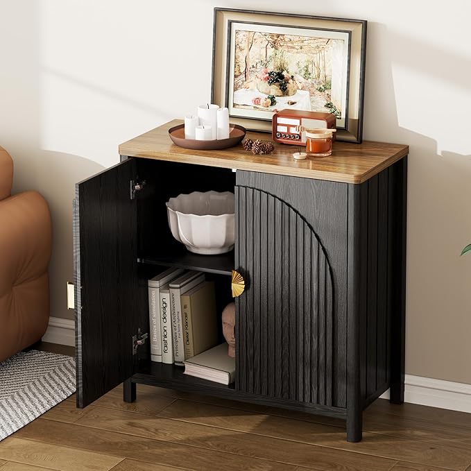 Sideboard Cabinet with Storage - 63” Large Kitchen Buffet Table, Adjustable Shelf & 4 Fluted Doors Farmhouse Coffee Bar for Living Room Dining Room Entryway, Wood