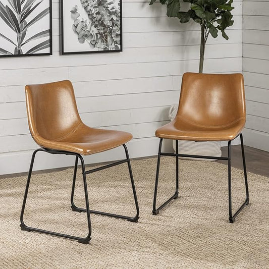 LEMBERI Faux Leather Dining Chairs Set of 2, 18 Inch Modern Kitchen & Dining Room Dining Chairs with Backrest and Metal Legs, Comfortable Upholstered Seat