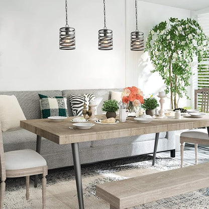 LNC Pendant Lighting for Kitchen Island, Rustic Farmhouse Pendant Light for Dining Room with Dark Silver Painted Finish, W 7" x H 12"