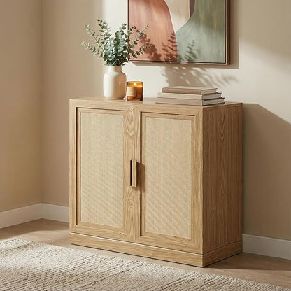 Casaphoria Adam Sideboard Buffet Cabinet with Storage, Sideboard Cabinet with Rattan Doors & Adjustable Shelves, 31" W x 31" H Coffee Bar for Entryway Kitchen Living Room, Oak