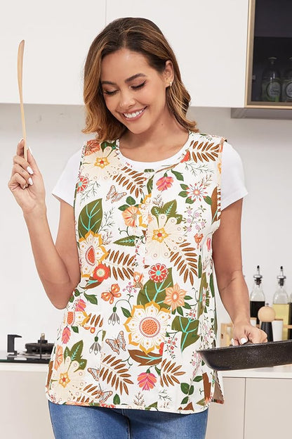 Nanxson Cobbler Apron for Women with 2 Patch Pockets Cotton Printed Vintage Apron with Buttons for Work Chef Kitchen Home