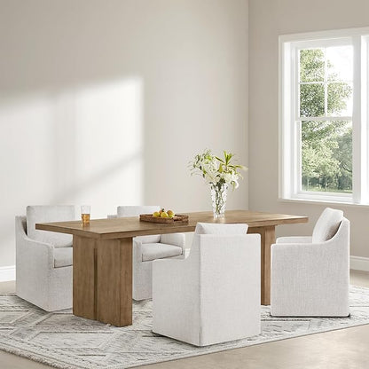 KISLOT Upholstered Dining Chairs Set of 1, Modern Dining Room Chairs with Casters & Washable Cover, Rolling Accent Chair with Hidden Storage for Kitchen, Farmhouse, Living Room, Linen Fabric, 1 Box