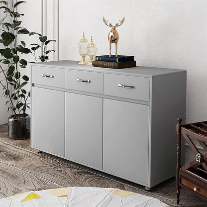 RASOO Buffet Kitchen Cabinet Storage Sideboard Cabinet Cupboard Sideboard Buffet Kitchen Room (Grey-3 Doors and 3 Drawers)