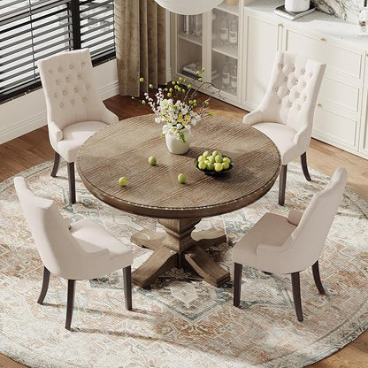 COLAMY Wingback Upholstered Dining Chairs Set of 2, Fabric Side Dining Room Chairs with Tufted Button, Living Room Chairs for Home Kitchen Resturant- Beige