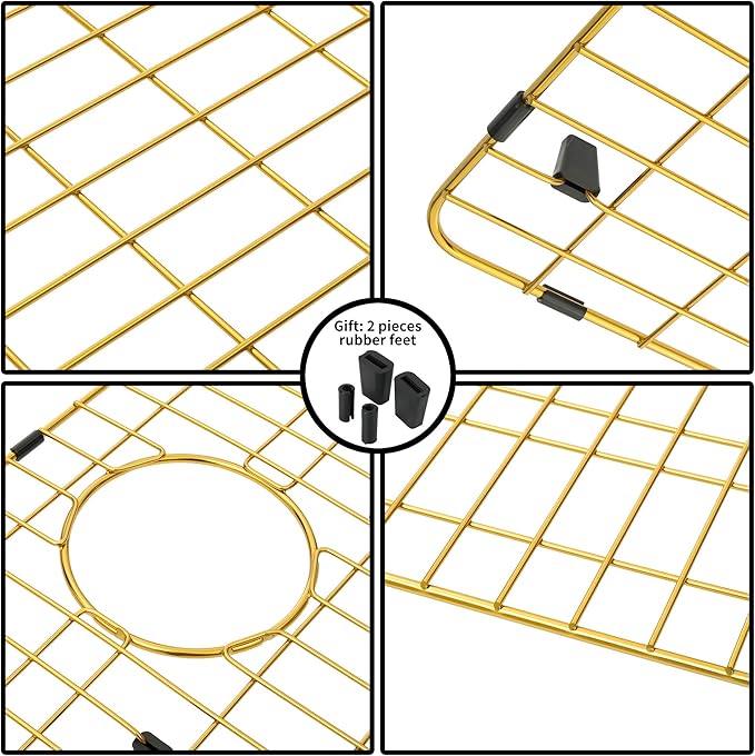 Kitchen Sink Grid, Kitchen Sink Protectors, Stainless Steel Sink Grids for Bottom, 26" x 14" with Rear Drain for Single Sink Bowl, Golden Color