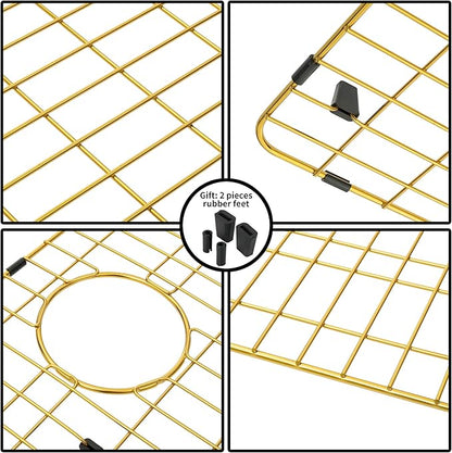 Kitchen Sink Grid, Kitchen Sink Protectors, Stainless Steel Sink Grids for Bottom, 26" x 14" with Rear Drain for Single Sink Bowl, Golden Color