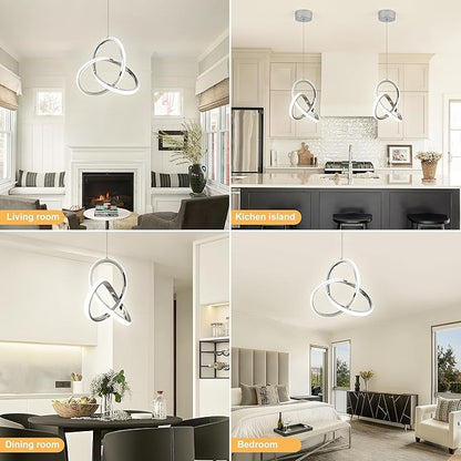 MAYNA Modern Kitchen Island Lights, 4000K LED Pendant Light Fixture, 18W Adjustable Height Modern Led Chandelier for Sink Bedroom Kitchen Island Cafe, 3 Pack (Chrome)