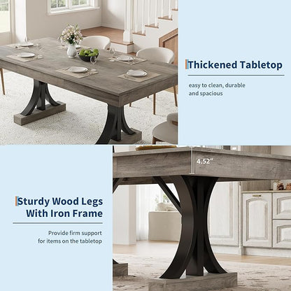 Garvee 71-Inch Wooden Dining Table with 2 Drawers, Rectangular Dining Table w/Large Tabletop & Double Pedestal, Large Kitchen Table for 6-8 with Sturdy Frame, for Dining Room, Kitchen, Rustic Gray