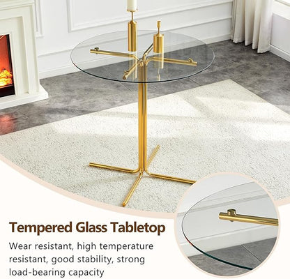 36" Round Counter Height Table, Tempered Glass Top with Gold Metal Base, Modern Pub Table for Kitchen, Bar & Small Spaces
