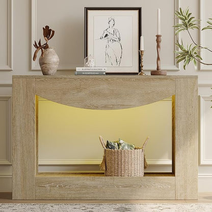 knoworld Farmhouse Console Table, 47 Inches Entryway Console Table with LED Light, Sofa Table Behind Couch, Wooden Accent Entryway Table for Living Room, Hallway