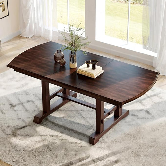 78" Extendable Island Table, Rustic Dining Table with Wooden, Farmhouse Dining Table with Removable Leaf for Gatherings 4-8 People, Cherry