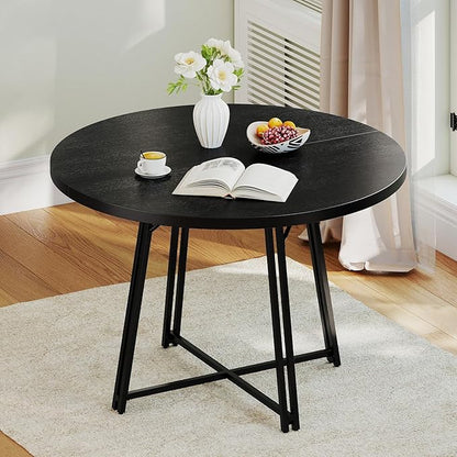 Giantex 47-inches Round Dining Table for 4-6 People, Kitchen Table with Metal Supporting Legs & Cross Base, Circle Dinner Tables for Dinette, Restaurant, Living Room, Dining Room (Black)