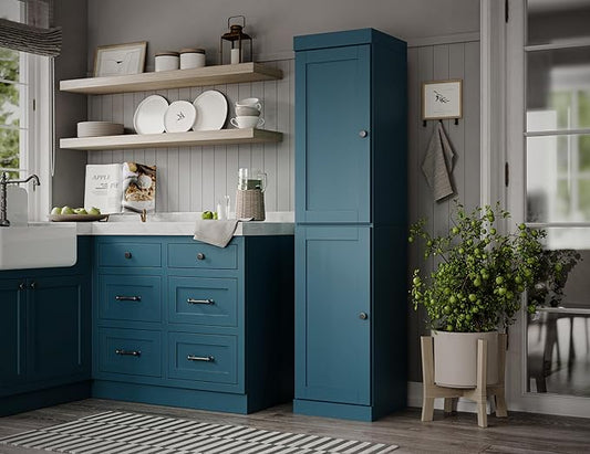 Palace Imports Solid Wood Pantry Cabinet - Tall Narrow Storage Cabinet with Raised Panel Doors - 16.5" W x 71.5" H - Teal Blue, Kitchen Cupboard, Adjustable Shelves, 100% Eco-Friendly Wood, Modular