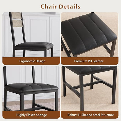 MapleGrace Dining Table Set for 4, Extendable Kitchen Table with 4 PU Leather Upholstered Dining Room Chairs, Wood Kitchen Table Set with Built-in Storage Rack for Dining & Small Spaces, Grey