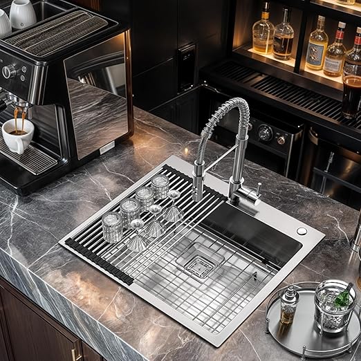 YITAHOME Drop In Kitchen RV Sink 25 in Top mount 304 Stainless Steel Single Bowl Sink with Accessories for Workstation, Bar Sinks 25 x 22 x 10 Inch