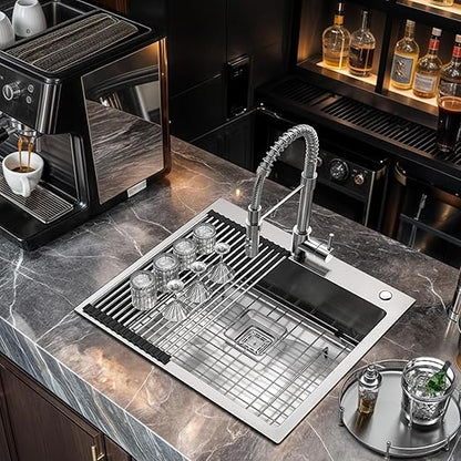 YITAHOME Drop In Kitchen RV Sink 25 in Top mount 304 Stainless Steel Single Bowl Sink with Accessories for Workstation, Bar Sinks 25 x 22 x 10 Inch