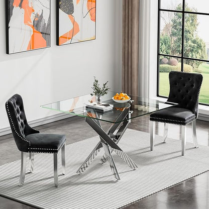 Square Glass Dining Table,Glass Dining Room Table with Metal Legs, Modern Kitchen Table for Home, Kitchen, Dining Room