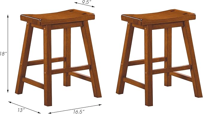 Lexicon Victoria Saddle Solid Wood Stool Set of 2 - Saddle Kitchen Stool Dining Height Stools for Dining, Armless Chair Seating, Perfect Casual - 17.5" Oak