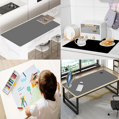48''x32''(120cmx80cm) Large Silicone Mat for Kitchen Counter, 1.5MM Non-Slip Heat Resistant Countertop Protector, Waterproof Silicone Craft Mat for Kitchen Island, Black