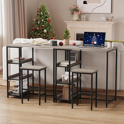 IDEALHOUSE 36" Counter Height Dining Table Set for 2 with Bar Stools and Storage Shelves, Space-Saving Kitchen Table for Small Space, Apartment, Studio, Grey