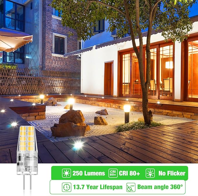 BUBO 20 Pack G4 LED Bulb 2W Equivalent 30W 3000K Warm White 250 Lumens 360°Beam Angle, T3 Halogen Bulb Replacement Landscape Bulbs, AC/DC 12V Led Lights G4 Bi-Pin Base for Outdoor Landscape Lighting