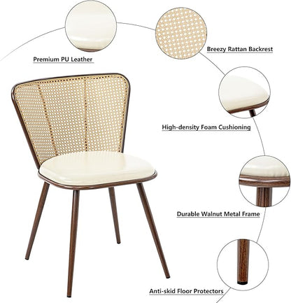 soges 18.9 Inches Dining Chairs Set of 2 Comfortable Upholstered Side Seating Armless with PU Leather Cushion and Back Support, Ideal for Kitchen, Dining, and Living Room Islands, Beige