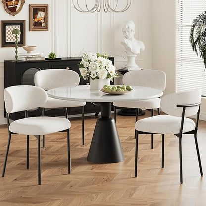 Upholstered Dining Chairs Set of 4, Modern Fabric Kitchen Chairs with Curved Backrest and Cushioned Seat, Sturdy Metal Legs, Comfortable Accent Chairs for Kitchen Dining Room, Living Room,Beige