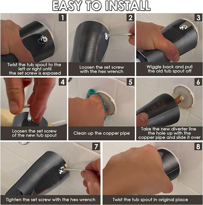 Enhon Slip on Tub Spout with Diverter, Compatible with American Standard 8888026.002 Tub Spout, Bathroom Bathtub Faucet, Fits 1/2 Copper Water Tube(5/8 Dia), 5/32 Hex Wrench (Oil Rubbed Bronze,2)
