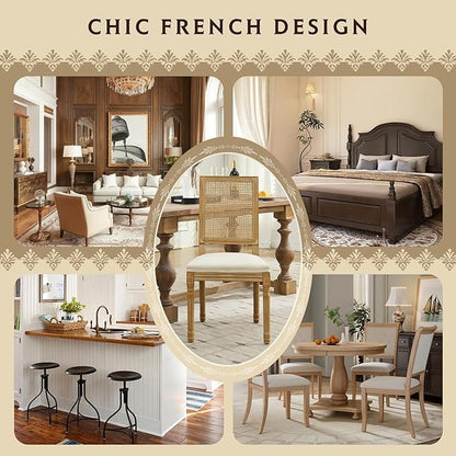 SoarFlash French Dining Chairs Set of 6, Vintage Dining Chairs with Rattan Backrest, Wooden Framehouse Chairs for Living Room, Kitchen, Restaurant, Beige