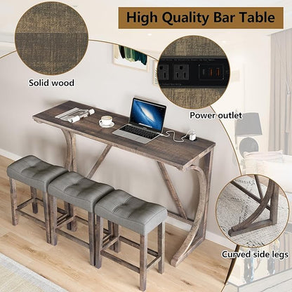 Betoko Counter Height Table Set with Stools, Breakfast Nook Bar Set, Dining Room Table and Chairs, Outlet Included, Brown Yellow