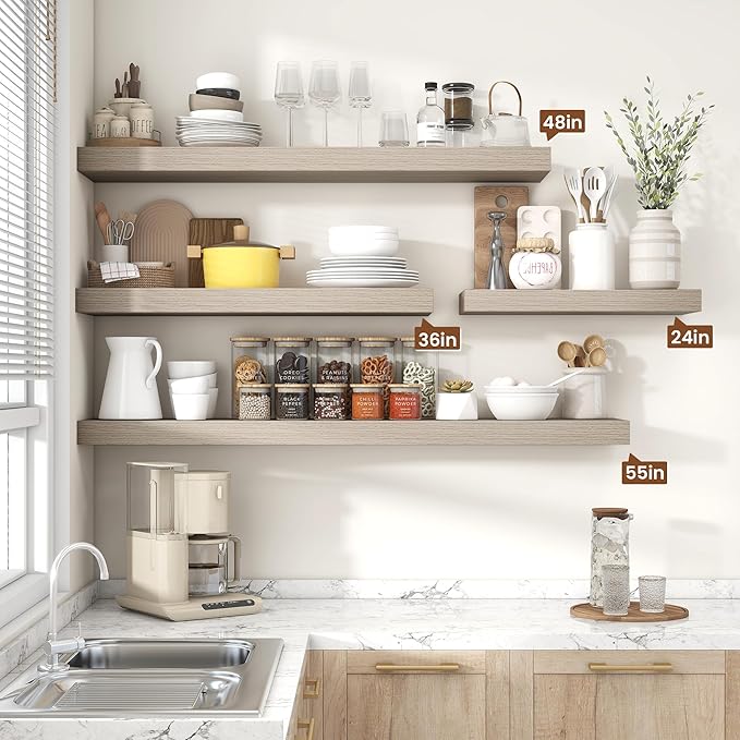 Heimlove 36 Inch Floating Shelves for Wall,Thicker and Deeper Wall Shelves Mounted Storage & Display Wood Shelf,Hanging Shelf for Bedroom Living Room Kitchen Office,Set of 2，Grey