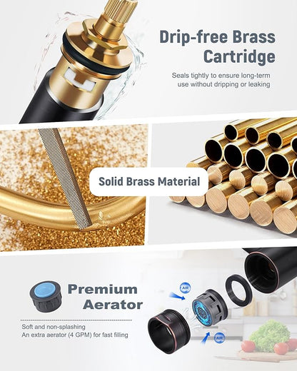 Deck Mount Pot Filler Faucet, ARCORA Solid Brass Pot Filler Oil Rubbed Bronze Kitchen Folding Faucet with Stretchable Double Joint Swing Arm, Deck Mounted Pot Filler