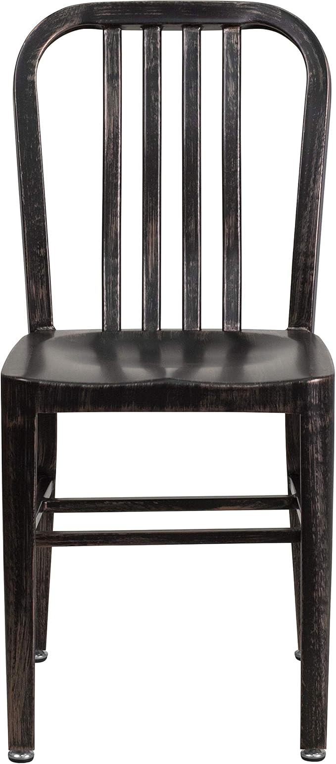 Flash Furniture Gael Commercial Grade 2 Pack Black-Antique Gold Metal Indoor-Outdoor Chair