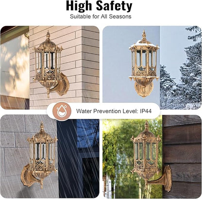 FIKNEE E27 Vintage Retro Wall Lamp Exterior Wall Mount Light Fixture, Antique Brass Lanterns Glass Sconce for Indoor Outdoor Garden Porch Walkway Sconce(6.1 * 13.19”)