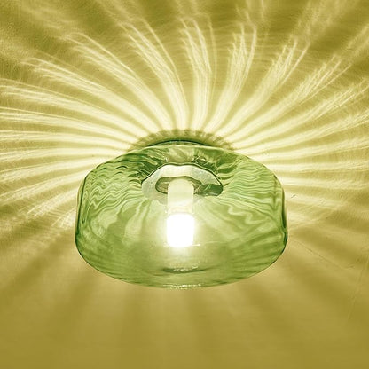 Bofea-Modern Green Ceiling Light Fixture Vintage Glass Flush Mount Ceiling Light Farmhouse Semi Flush Mount Lights Fixtures with Drum Glass Shade,Green Flush Lamp for Hallway Bedroom Foyer Bathroom