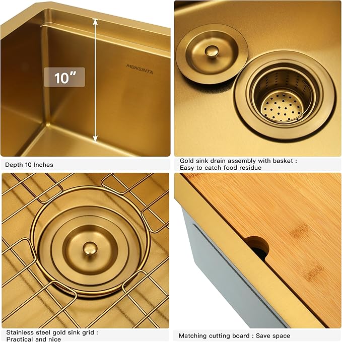 Gold Bar Sink Undermount, 16 Gauge SUS304 Stainless Steel All In One Workstation Sinks with Ledge & Accessories, 15" x 15" x 10" Small Kitchen Sink Prep Sink for Wet Bar, Outdoor,RV