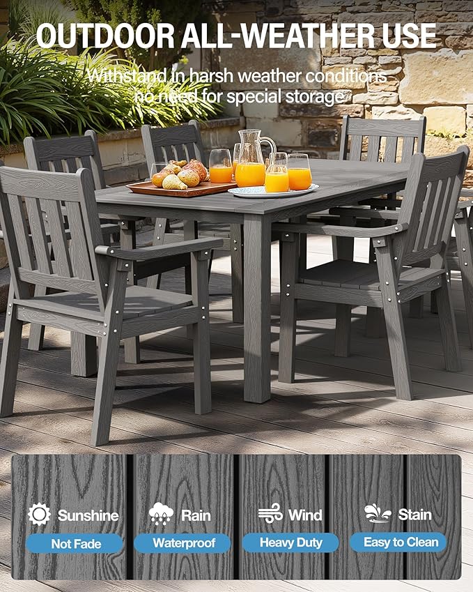 YEFU HIPS Patio Table Set: 5 Piece Outdoor Table and Chairs Dining Furniture Set with Umbrella Hole - Gray Modern Plastic Dining Sets 4 Person for Outside Deck with Metal Aluminum Frame