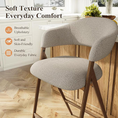 COLAMY Bar Stools Set of 6, Counter Height Bar Stools with Back, Modern Upholstered Island Stools with Metal Legs for Kitchen Island, Counter, Dining Room,Taupe