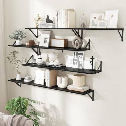 Acovy Floating Shelves for Wall Decor,24" Wx8 D Wall Mount Floating Bookshelf Set of 2,Hanging Storage Shelf with Sturdy Metal Brackets,Wooden Shelf for Living Room,Bedroom,Bathroom,Black