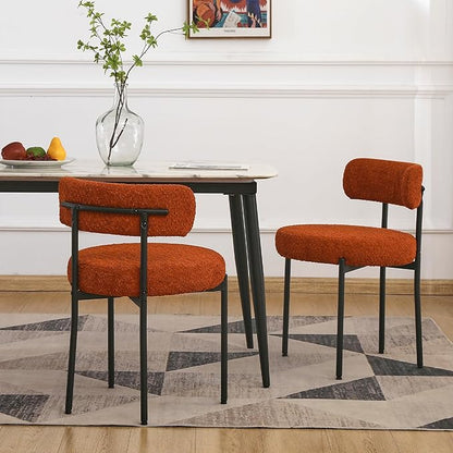 EDWELL Orange Dining Chairs Set of 4, Mid-Century Modern Dining Room Chairs with Thick Cushion, Round Upholstered Boucle Chairs for Kitchen, Living Room, Armless Kitchen Chairs with Black Metal Legs