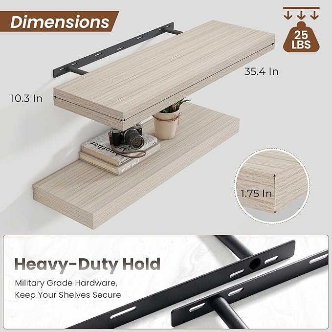 Heimlove 36 Inch Floating Shelves for Wall,Thicker and Deeper Wall Shelves Mounted Storage & Display Wood Shelf,Hanging Shelf for Bedroom Living Room Kitchen Office,Set of 2，Grey