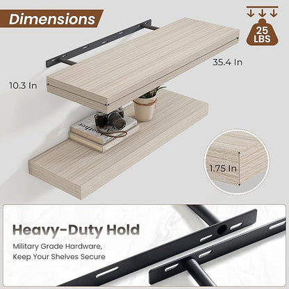 Heimlove 36 Inch Floating Shelves for Wall,10 Deep Grey Wood Shelves with Invisible Brackets,Wall Mounted Storage & Display Shelves for Bedroom,Living Room,Kitchen,Office