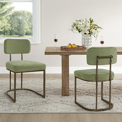 KISLOT Dining Chairs Set of 2, Upholstered Modern Kitchen Chairs with Ergonomic Backrest, Fabric Cushion Seat & Wire Drawing Metal Legs for Living Room, Restaurant, and Café, Olive