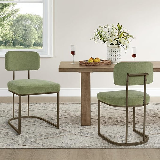 KISLOT Dining Chairs Set of 2, Upholstered Modern Kitchen Chairs with Ergonomic Backrest, Fabric Cushion Seat & Wire Drawing Metal Legs for Living Room, Restaurant, and Café, Olive